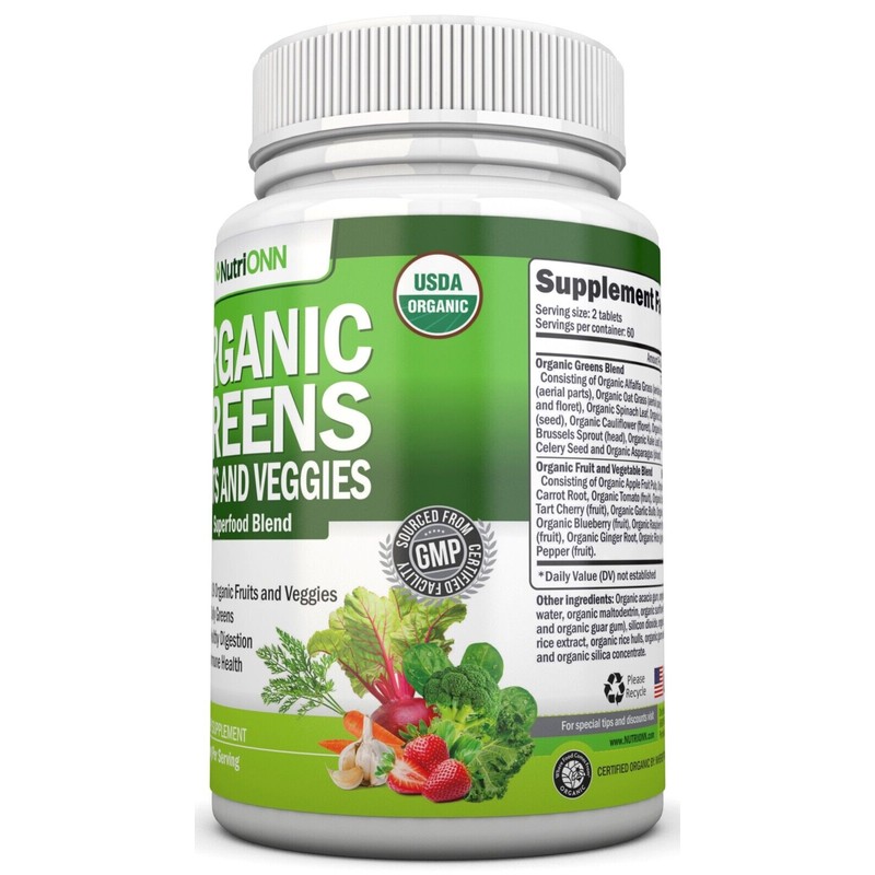 Organic Super Greens Capsules - Fruit & Vegetable Supplements -