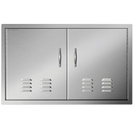 VEVOR Vented Outdoor Kitchen Doors, 36W x 21H Inch, 304 Stainless Steel BBQ Doors, Double BBQ Access Door with 2 Detachable Handles and 6 Hooks, for BBQ Island