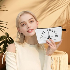 MoCaliduccious Parisian Makeup Bag Paris Gifts for Paris Lovers Travel in France Cosmetic Bag Ideal Trip Gift Favors Cosmetic Bag Travel Toiletry Bag For France City Zipper Pouch French Souvenirs