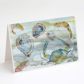 Caroline's Treasures Crab, Shrimp and Oyster Watercolor Greeting Cards and Envelopes Pack of 8