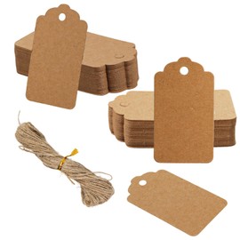 Kraft Paper Tags, 100 Pieces Blank Brown Paper Tag, 7 x 4cm with String Gift Tags for Wrapping, Christmas Decorations, Wedding, Favours Valentine's Day Birthday, Present Labeling