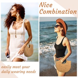 Sweetude Straw Clutch Purse for Women Rattan Earrings Set Summer Beach Straw Bag Boho Handbag Woven Wallet for Vacation(Novelty Style)