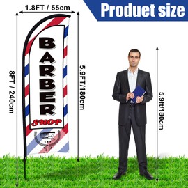 Buryeah 3 Sets Barber Shop Welcome Walk Ins Feather Flag Signs Barbershop Banner Swooper Flag with Flagpole Ground Stake Portable Bag for Salon Business Outdoor Advertising(8ft)