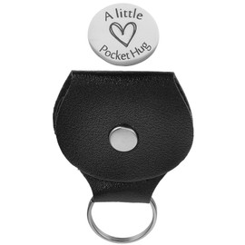 Garneck Stainless Steel Pocket Hug Token Double Sided You Are Never Alone Token Pu Leather Cover Keychain Christmas Inspirational