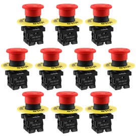 Baomain 22mm Push Button Switch 2NC N/C Red Mushroom Emergency Stop 600V 10A ZB2-BE102 (10PCS)