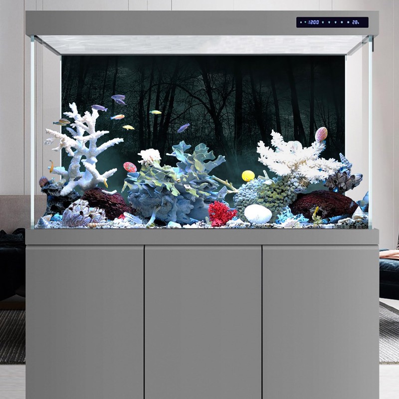 MIRRORANG 61x30cm Dark Scary Aquarium Background Trees Road Mist Horror