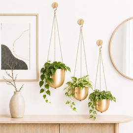 AceList Gold Hanging Planter Set of 3 — Elegant Wall Decor for Indoor Plants, Hanging Planters for Indoor Plants with Chains and Drainage Hole, Boho Home Decor for Living Room (5"+5.5"+6.3")
