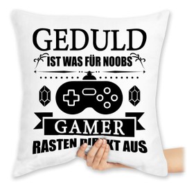 Shirtracer Cushion 40 x 40 cm Decorative Cushion – Statement with Sayings – Patience is What for Noobs – Gamer Snap Directly Out – 40 x 40 cm – White – Gamer Cushion Saying Sayings Gaming Speaking
