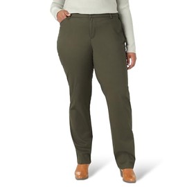 Lee Women's Size Wrinkle Free Relaxed Fit Straight Leg Pant, Frontier Olive, 22 Plus Medium