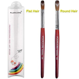 PCUORLEORS Acrylic Nail Brush with Kolinsky Sable Hair and Red Wooden Hand, Round/Flat Professional Gel Brush for Acrylic Power and Nail Extension Size #8,10,12 (2 Pack(SIze 12 Round/Flat))