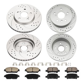Torchbeam Front and Rear Brake Pad & Rotor Kit Brake Pads Brake Rotor Ceramic Compatible with Toyota Camry 2005-2006 3.3L, Drilled Slotted 11.65''(296mm) Front and 10.58''(268.9mm) Rear Rotor