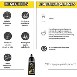 Shampoo Tinte Negro Cubre Canas 3 en 1 para Hombre y Mujer - Hair Dye Shampoo Black para Teñir Cabello en Casa Sin Amoniaco, Color Negro Natural Durad