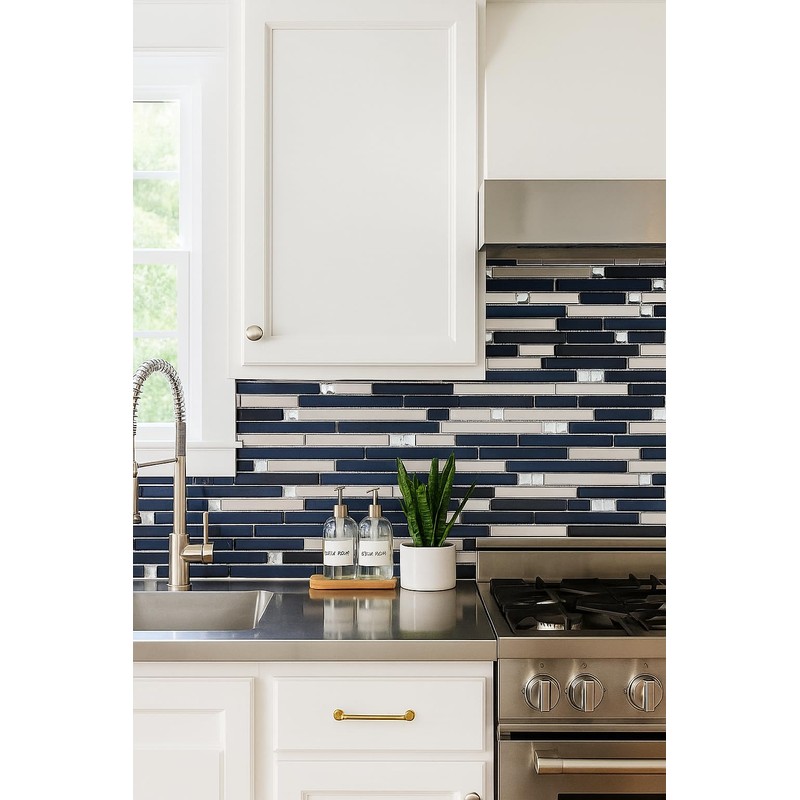 Silver Stainless Steel and Glass Diamond Mosaic Tile Black Silver