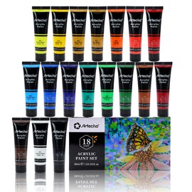 Artecho Acrylic Paint Set for Art, 18 Colors 36ml Basic Acrylic Paint Supplies for Wood, Fabric, Crafts, Canvas, Leather&Stone