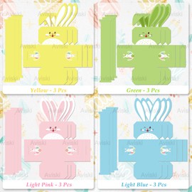 12pcs Happy Easter Treat Boxes Gift Boxes Bunny Eggs Basket Containers Hollowing Bunny Shape Candy Goodie Cookie Holder with Handle for Kids School Classroom Party Favour Décor, 4 Color