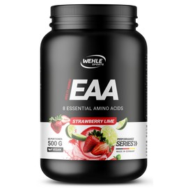 Wehle EAA Powder 500 g, Fine Amino Powder with 8 Essential Amino Acids, Human Code Formula, Delicious Taste & Top Solubility, Vegan Sugar, Amino Workout Drink (500 g, Strawberry Lime)