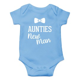 Funnwear Auntie 's New Man - Auntie Loves Me New Aunt Reveal - Pelele Divertido y Lindo para bebé, Azul Claro, 6 Meses