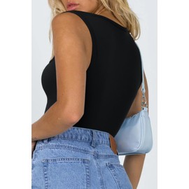 Meyeeka Women's Seamless Bodysuit Square Neck Sleeveless Racer Back Tank Tops Summer Black XL