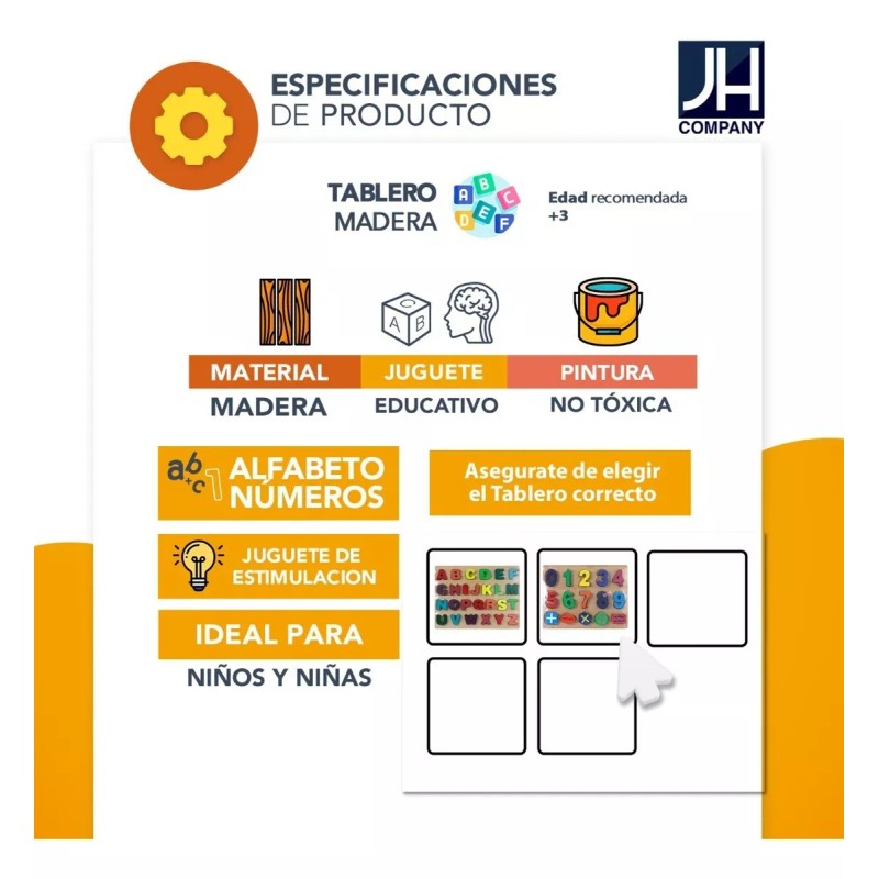J.H. Company Rompecabezas Juguete Didactico Madera Numeros Letras M-092