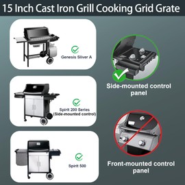 15 Inch Cooking Grid Grate for Weber Spirit E/S 200 210 with Side Control, Spirit 500, Genesis Silver A, Grill Replacement Parts for Weber Spirit 7522, 15" x 23" Grill Grates