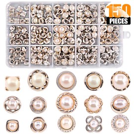Botones surtidos de perlas de resina blanca de 150 piezas, 8 mm, 10 mm, 11 mm, botón de costura clásico vienen con estuche de almacenamiento para manualidades, ropa, vestido de boda y