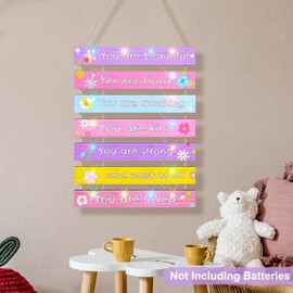 FIOBEE Girls Room Décor for Teen Girls Boys with LED Light Nursery Wall Décor for Bedroom Motivational Inspirational Wall Art Room Decoration for Kids Living Room, 8 Kinds of Lights, Colorful Flower