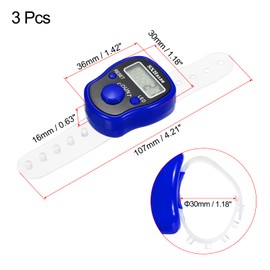 sourcing map Finger Tally Counter 0-99999 5 Digital LED Display for Sports Counting, Blue, Pack of 3