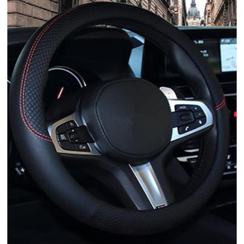 Microfibre leather steering wheel cover Wavy Line Splice X-pattern black
