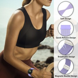 Niboow 20 mm Nylon Bracelet for Garmin Forerunner 165, Vivoactive 5, vívomove Trend, Venu Sq 2, Venu 2 Plus, Braided Magnetic Replacement Wristbands for Garmin Vivoactive 3, Venu Sq, Venu - Purple