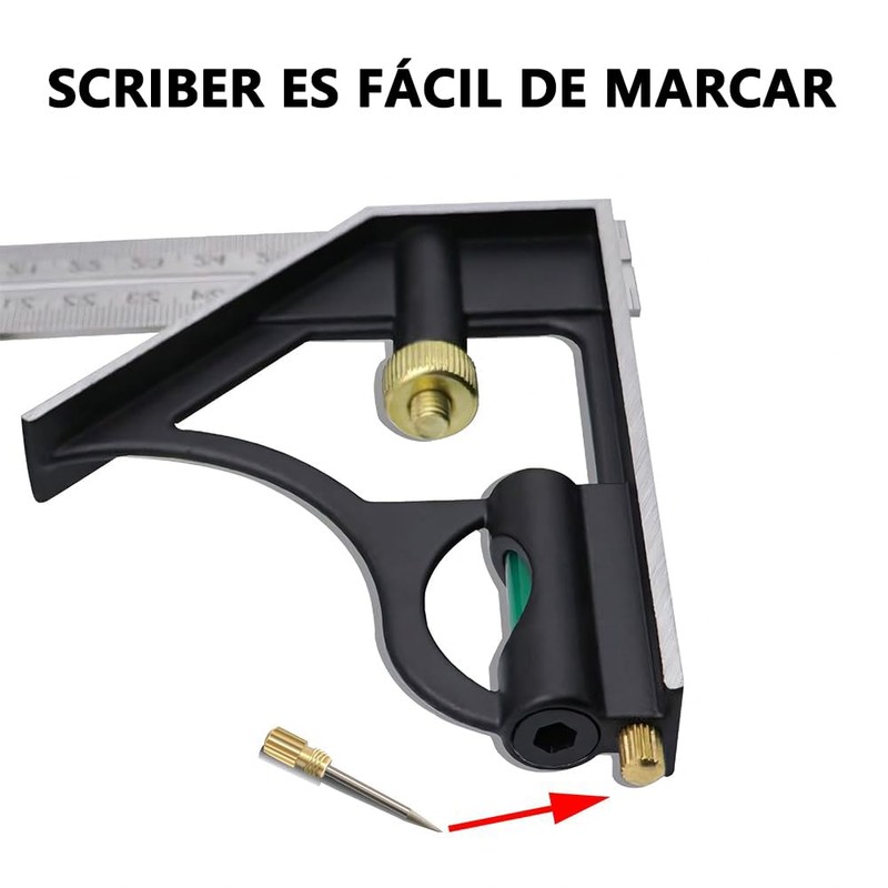 Regla De Ángulo,Escuadra De Combinacion,Acero Inoxidable,12 Pulgadas y 30cm,Ajustable Escuadra