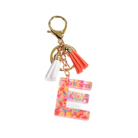COLORFUL BLING Alphabet Keychain Pink Donut Candy Tassel Initial Letter Key Chain Charm Pendant Purse Handbags Women -E