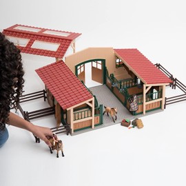 Schleich Farm World - 96PC Horse Barn and Stable Playset - Riding Center with 2 Pony Toys, Rider Figurine, and Farm Accessories - Farm Animal Toys for Girls and Boys - Kids 3+