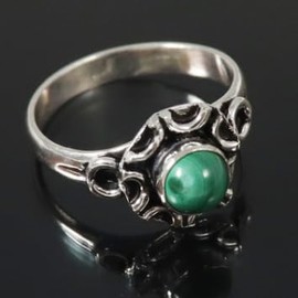 JEWELSTREZORO Cabochon Malachit Edelstein Bandring 925 Sterling Silber Ring Herren & Damen Bandring Geschenkartikel Handgefertigter Schmuck TSR167N_75 (23.9)