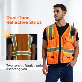 SRsafety High Visibility Vest, Security Vest with 9 Pockets,Mesh Safety Vest for Construction Workers Sanitation Workers