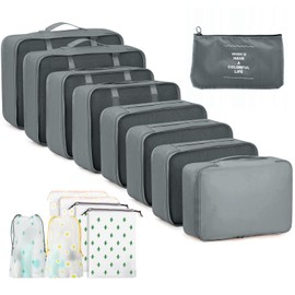 GIBOHOM Suitcase Organiser Set, 15 Pieces Packing Cubes, Waterproof Clothes Bags for Holidays and Travel, Travel Organiser, Suitcase Organiser with Packing Bags, Transparent, Grey