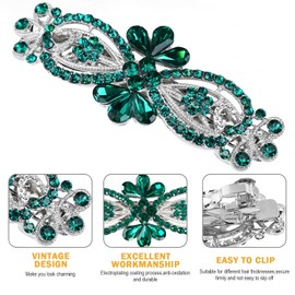 Austrian Crystal Hair Clips, Sparkly Rhinestones Hairpins Barrettes, Cryatal Hollow out Flower Hairgrip Hair Headwear Hair Accessories for Women Girls (Green-c)