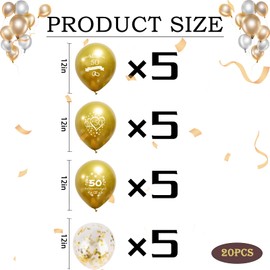 Pack of 20 Wedding Anniversary Balloons, Golden Wedding Decoration Latex Balloons, Women Men Anniversary 50th Decoration for Wedding Celebration Anniversary Party