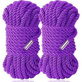Sfcaris Silk Soft Rope, Skin Friendly Soft Nylon Ropes, Durable Multipurpose Color Braided Satin Twisted Cord Long Rope 32 Feet 8 mm (2-Pack, Purple)
