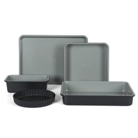 Sur La Table Kitchen Essential Carbon Steel Baking Pans Bakeware Set W/Premium PFOA, PFAS, PTFE Free Grey Nonstick Interior - Black Exterior