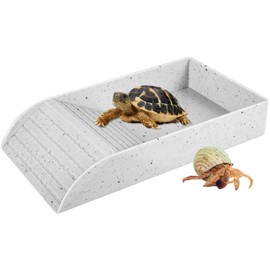 Eummy Tortoise Water Dish Tortoise Bath Dish Anti Slip Reptile Pool Bowl with Ramp Reptile Feeding Box Dish Plastic Turtle Food and Water Bowl Tortoise Accessories for Basking Feeding Bathing (White)