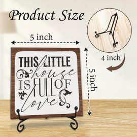 5“ Wooden Sign With Metal Support, This Little House Is Full Of Love - Rustic Wood Plaque Desktop Decor Idea, Living Room, Book Shelf, Families Christmas Gift, Home Office Decorating & Supplies - A07