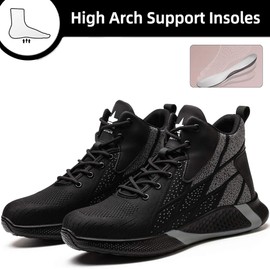 PAQOZKC Lightweight Safety Shoes Men Women Work Trainers Steel Toe Caps Sport Safety Boots Breathable Slip on Industrial Sneakers 8081/Black 7.5UK