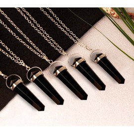 WC_Crystal Pendants natural hexagonal crystal quartz/real crystal necklace pendants for jewelry making healing stone pendant Black Crystal Pendat-Pack of 5