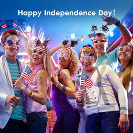 Minetom 4th of July Accessories 82Pcs Party Supplies Glasses Headbands Necklaces Bracelets USA Flags Temporary Tattoos Patriotic Party Favors for Independence day