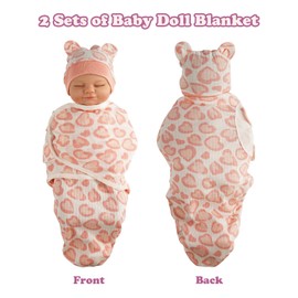 BABESIDE 2 Sets of Reborn Baby Doll Blankets with Hats for 17-24 Inch Babydolls, Reborn Baby Doll Accessories Set Baby Dolls Swaddle Blankets for Newborn Baby Dolls Girl, Pink & Purple