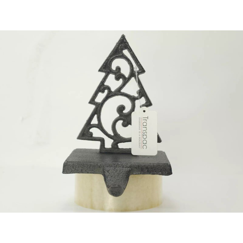 TRANSPAC Cast Iron Christmas Tree without Star Stocking Holder, 6.75
