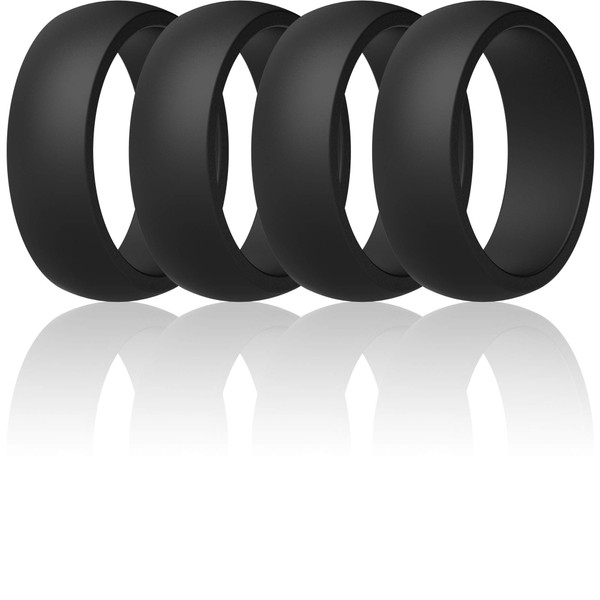 ThunderFit Mens Silicone Rings Wedding Bands - 4 Pack Classic & Middle Line (4 Black Rings, 9.5-10 (19.8mm))