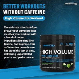 PESCIENCIA Bomba de alto volumen sin cafeína Preentrenamiento