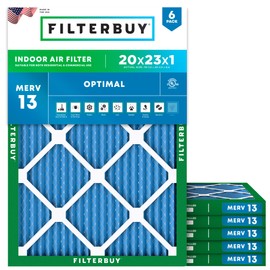 Filterbuy 20x23x1 Air Filter MERV 13 Optimal Defense (6-Pack), Pleated HVAC AC Furnace Air Filters Replacement (Actual Size: 19.50 x 22.50 x 0.75 Inches)
