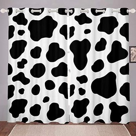 Loussiesd Cow Pattern Curtains Cow Print Window Curtains for Bedroom Living Room Simple Modern Abstract Art Windows Drapes Animal Pattern Black-White Decor Window Treatments,W46*L54